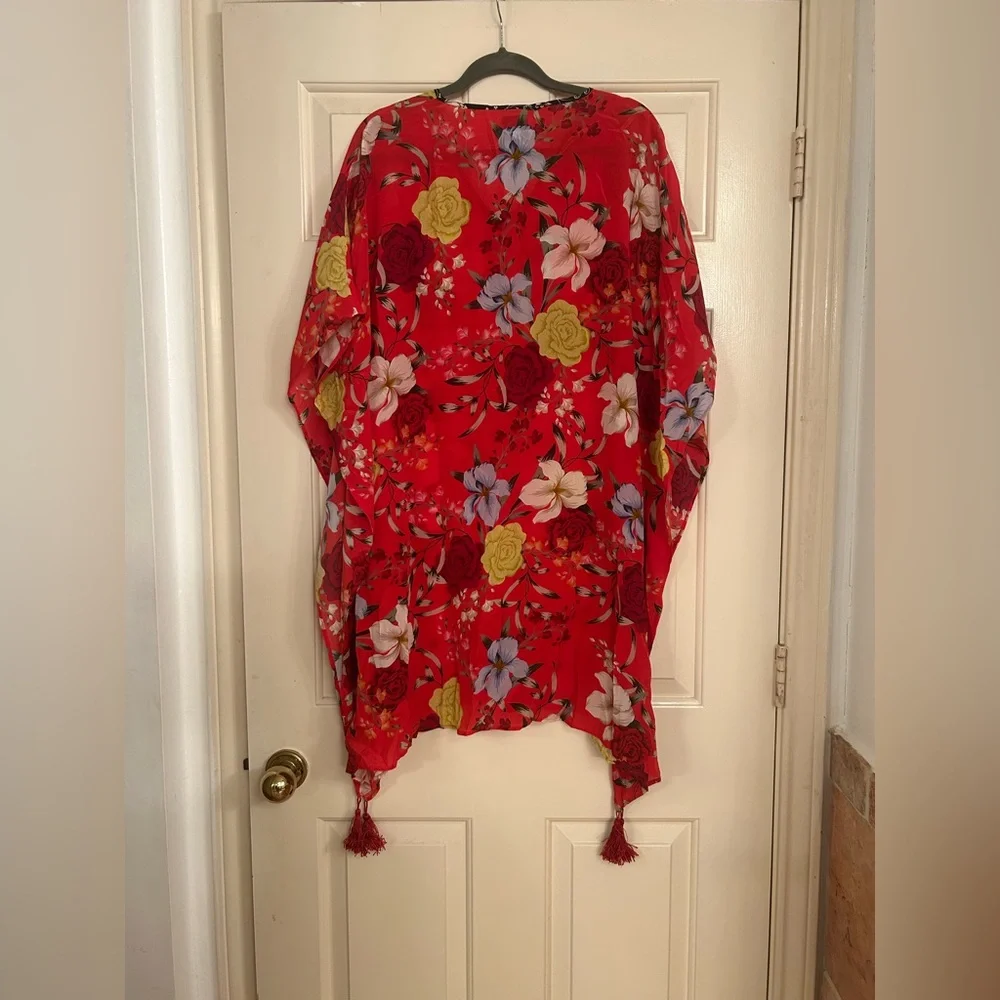 NWT Jade Johnny Was Top Red Silk Vega Tunic Pullover Floral Dress Boho XS - Picture 7 of 7